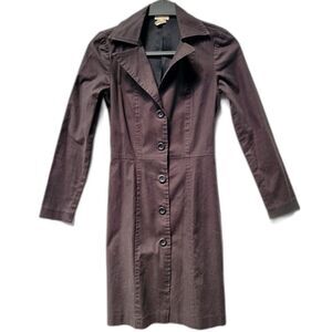 Rubber Ducky Brown Button Up Knee Length Notched Collar Long Sleeve Coat Size S